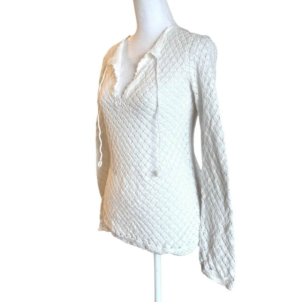 Banana Republic White Crochet Pullover Top Cotton Long Sleeve Boho Textured